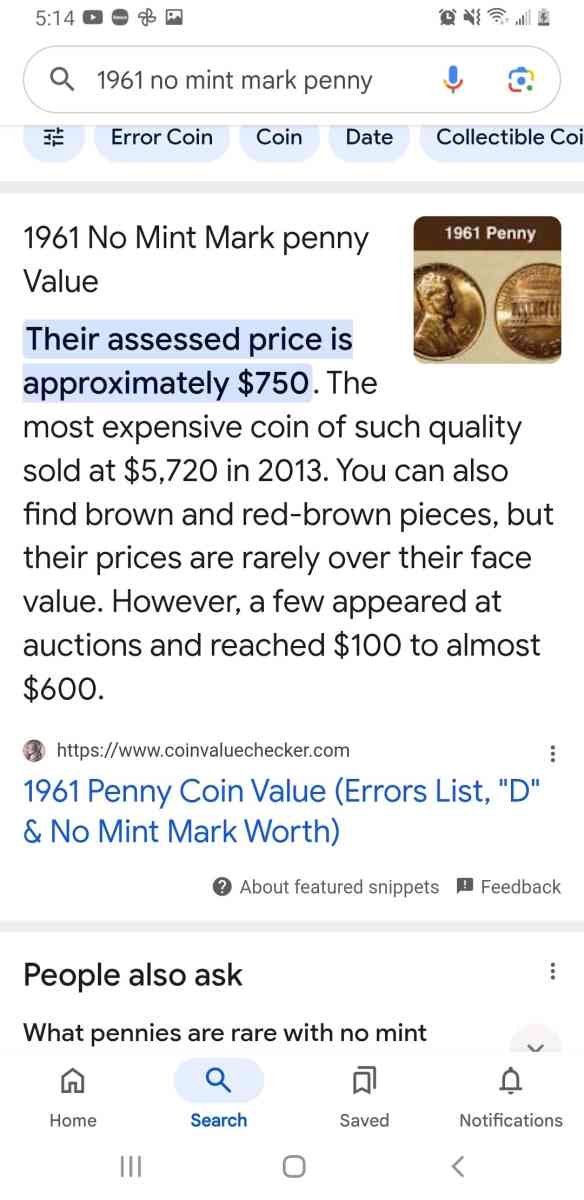 6 excellent condition 1961 No Mint Pennys