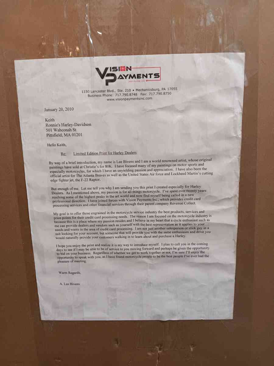 2010 signed Lee Bivens softail motorcycle poster