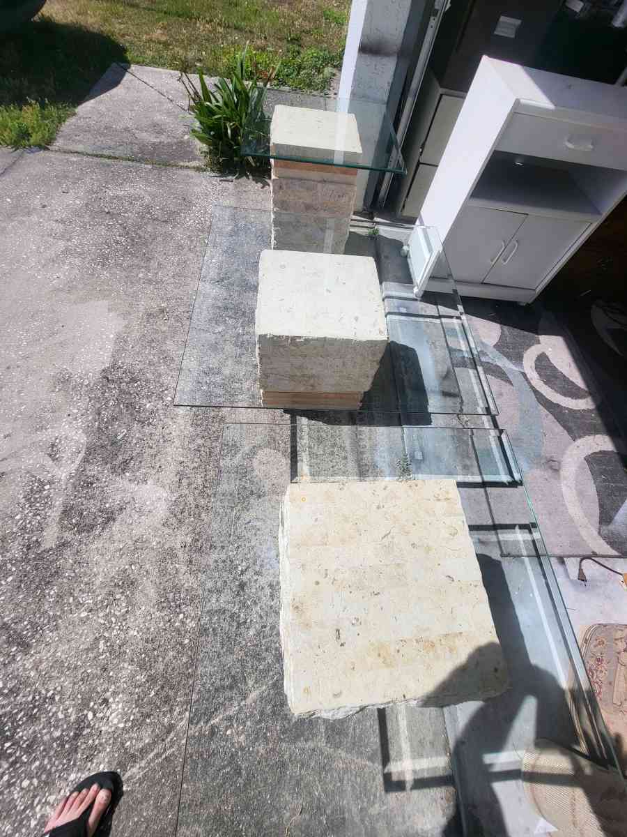 Postmodern Tessellated Mactan Stone Console Table w Polished