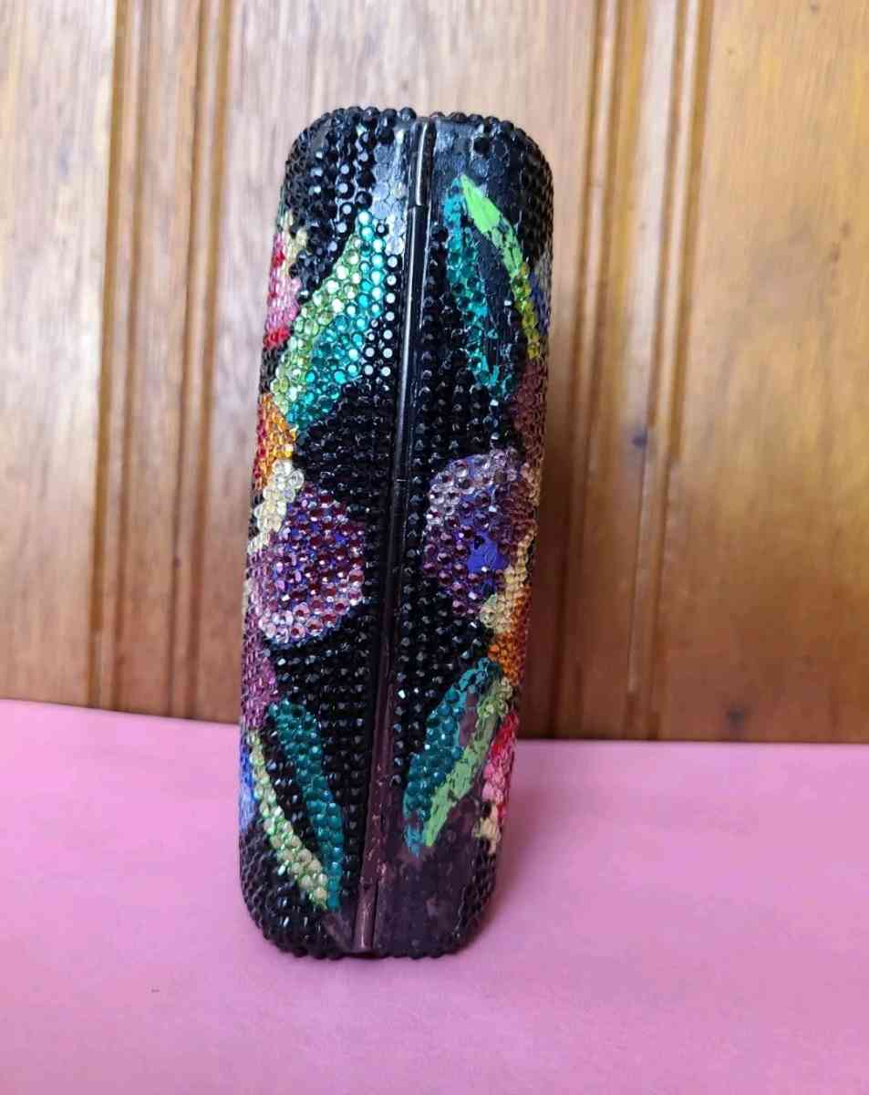 Multicolored Rhineston Flower Shape Clutch Bag Chain and Han