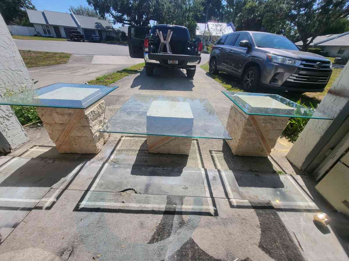 Postmodern Tessellated Mactan Stone Console Table w Polished