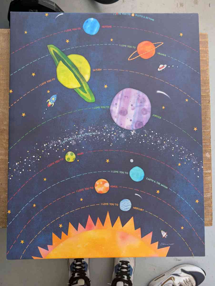 Pictures and coffee table and end table and wall art