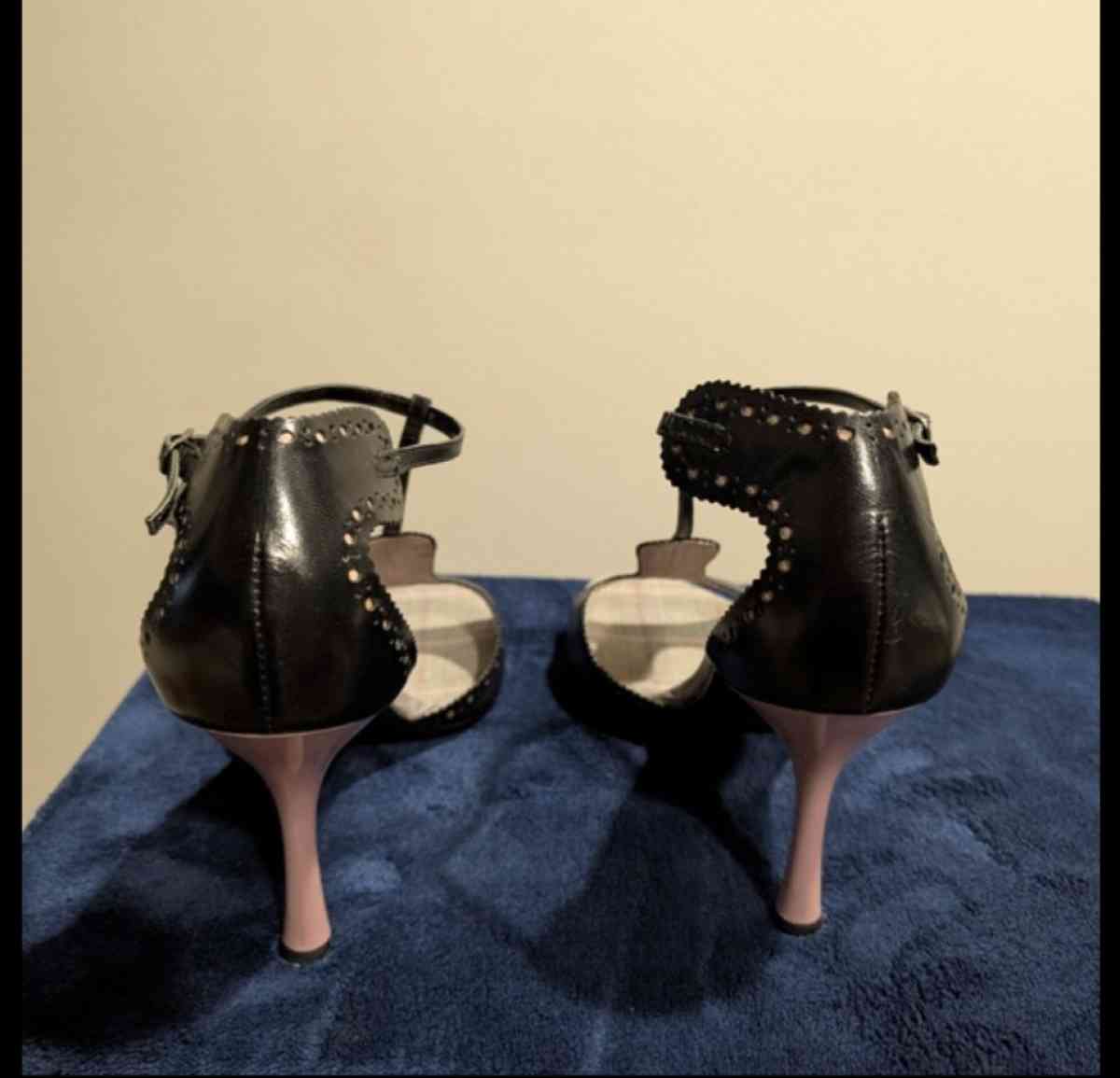 Black and Gray Studded TStrap Heels 10 medium
