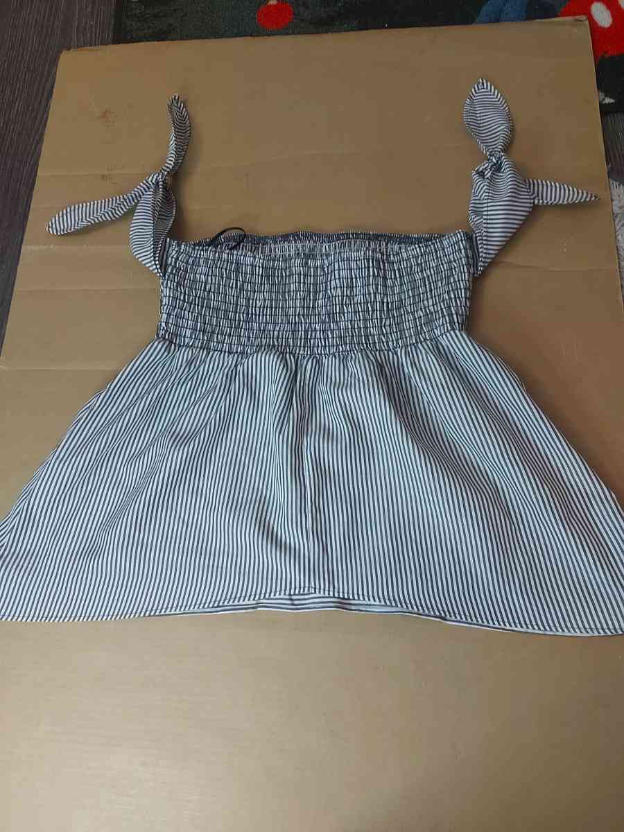 Sienna Sky Pinstripe Black White Off Shoulder Babydoll Blous