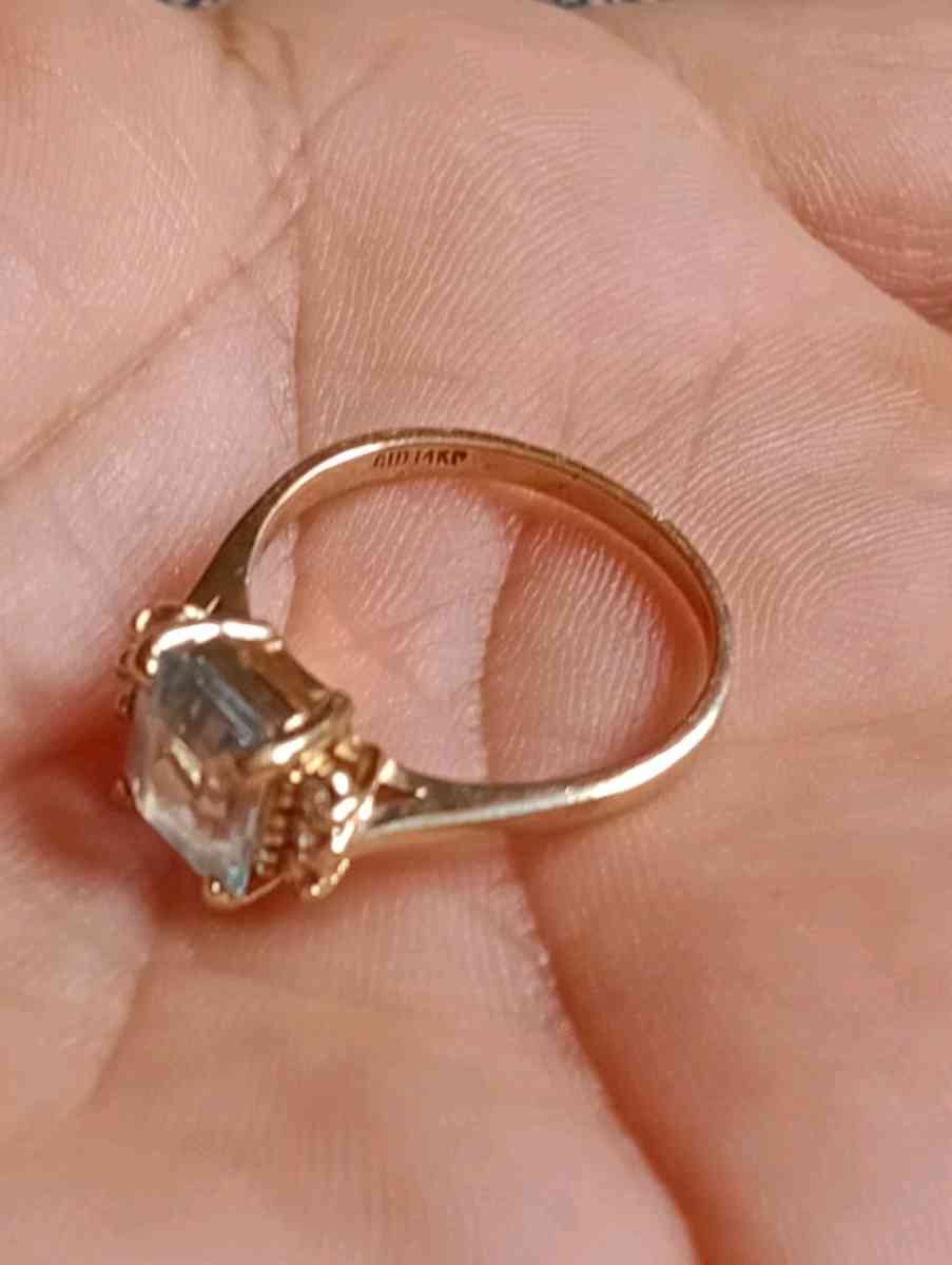 Aquamarine Emerald Cut Diamond Ring