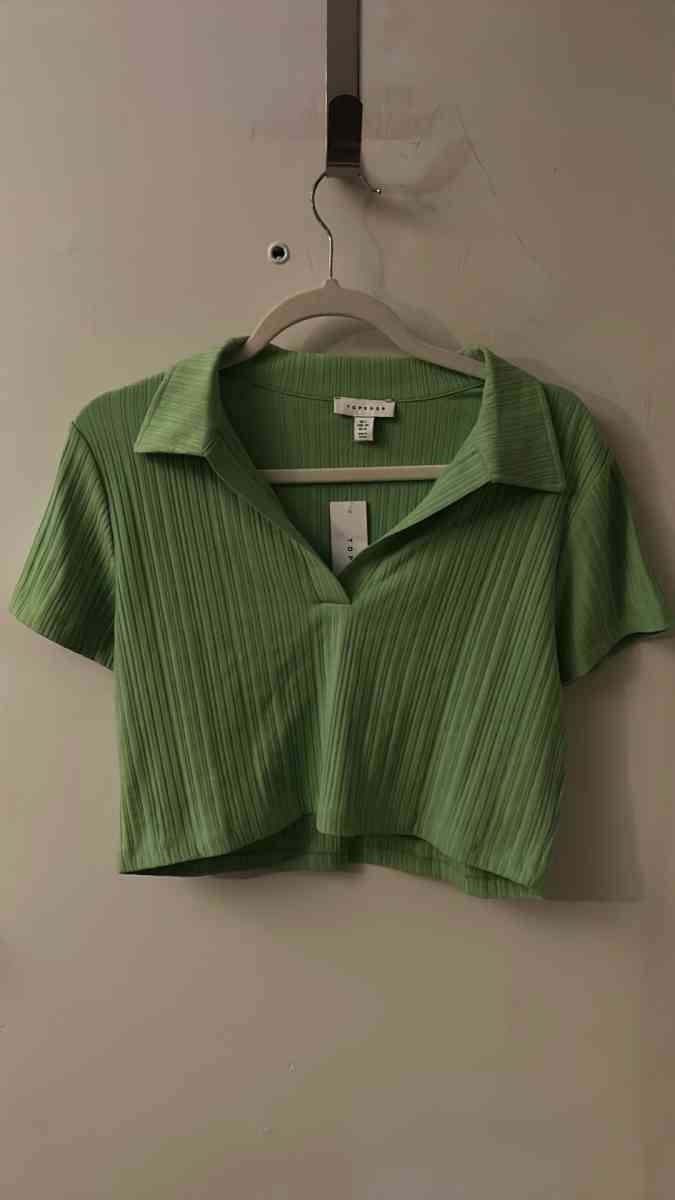 Topshop Bright Green Ribbed V Neck Crop Top Size 12 Spring S