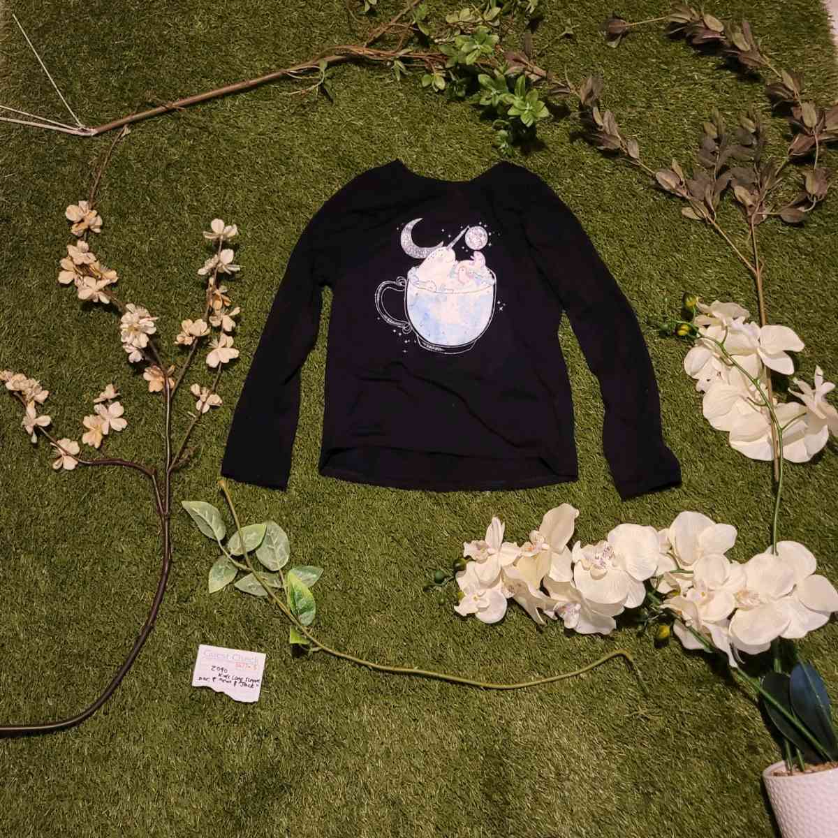 Girls Black Long Sleeve Graphic Tee