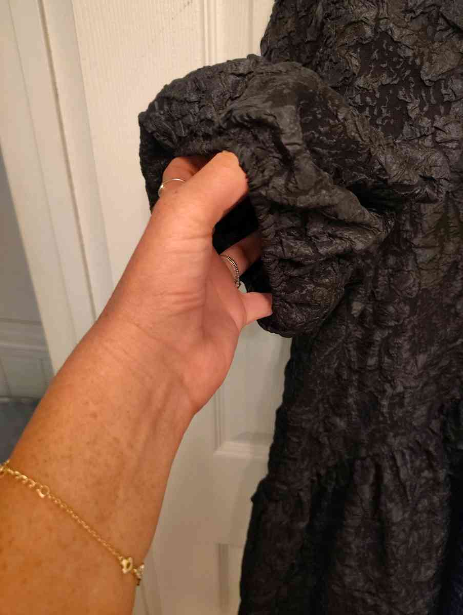 black satin cream puff poofy bottom dress with satin liner