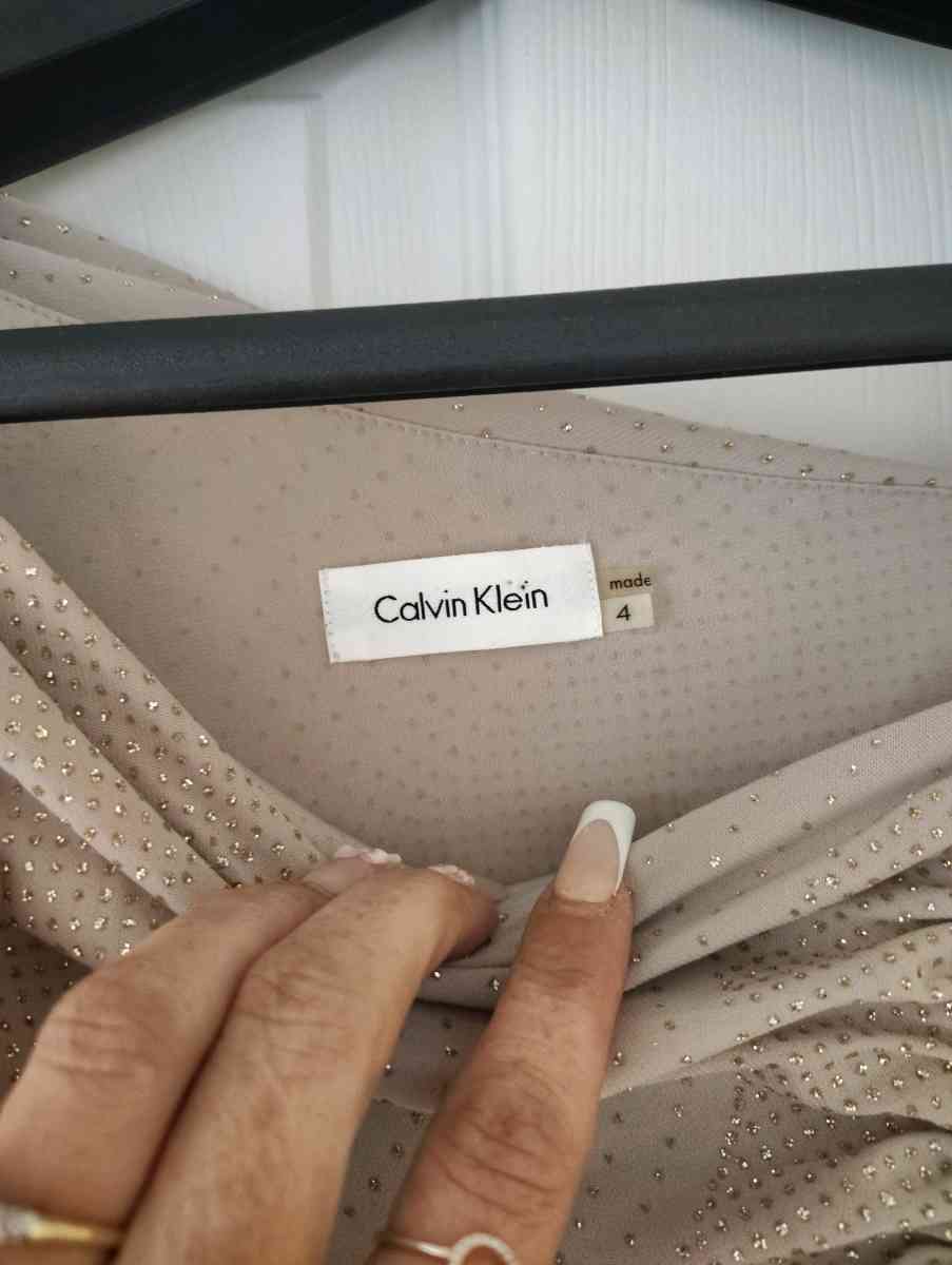 champagne sparkle Calvin Klein evening dress