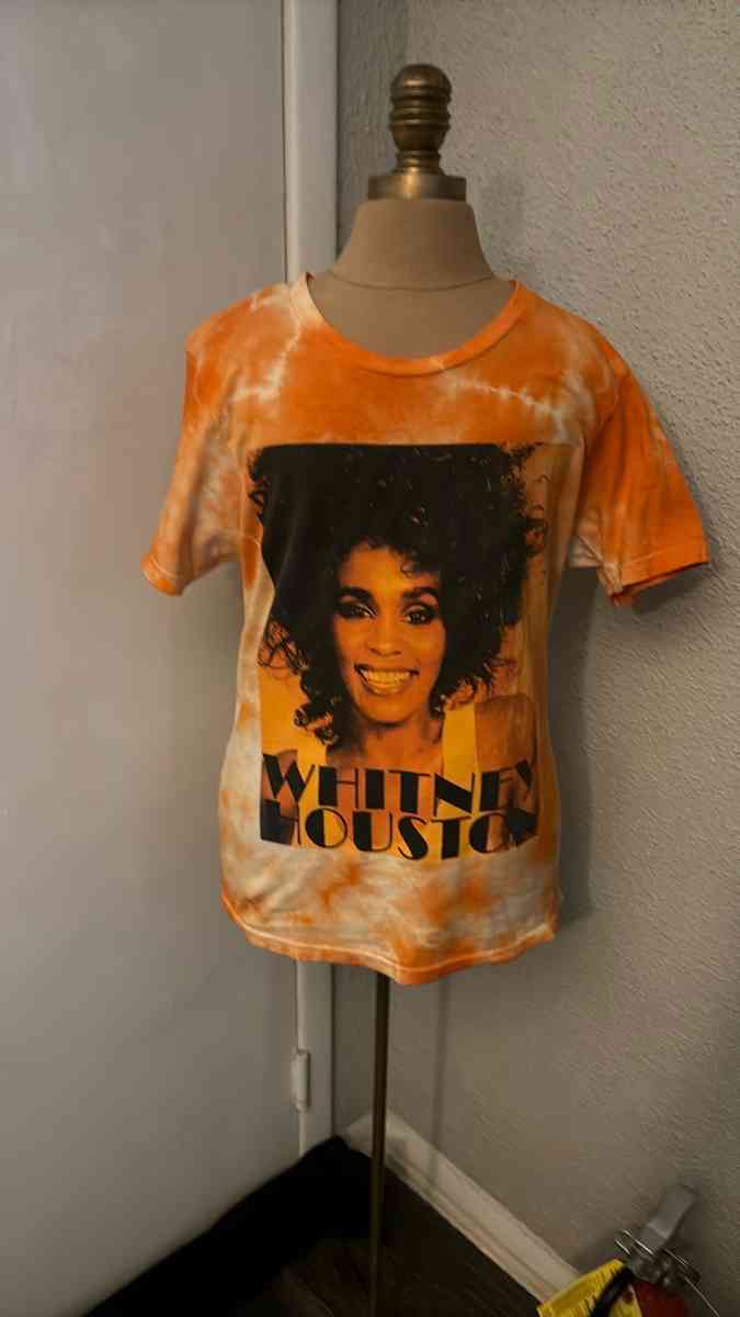 Whitney Houston Orange Short Sleeve Tie Dye Tee Shirt Size M