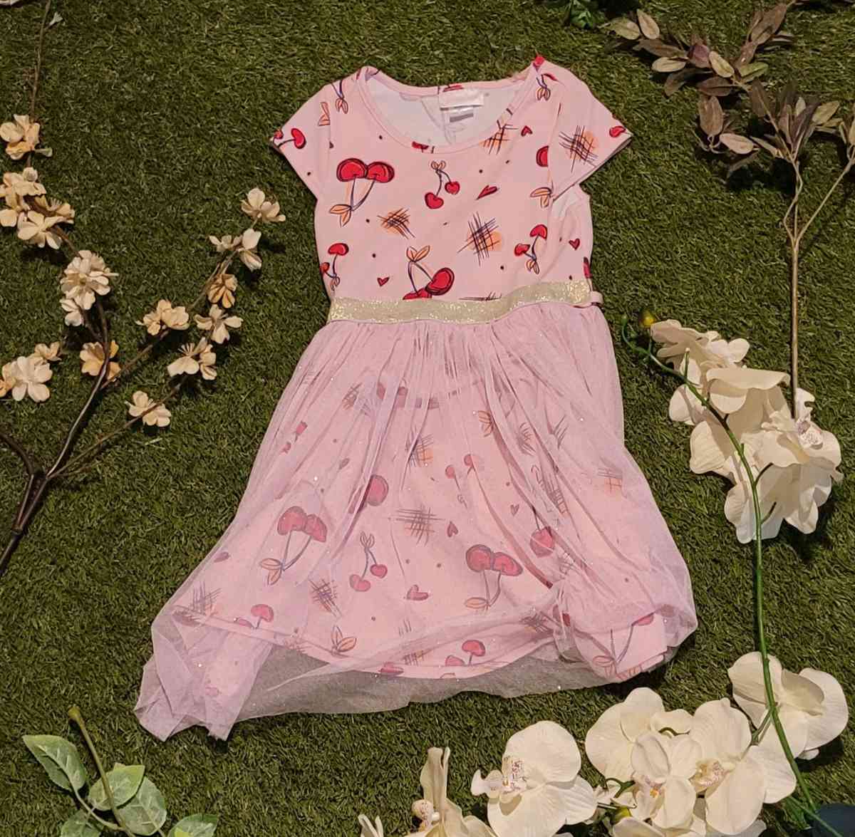 Girls Pink Cherry Dress