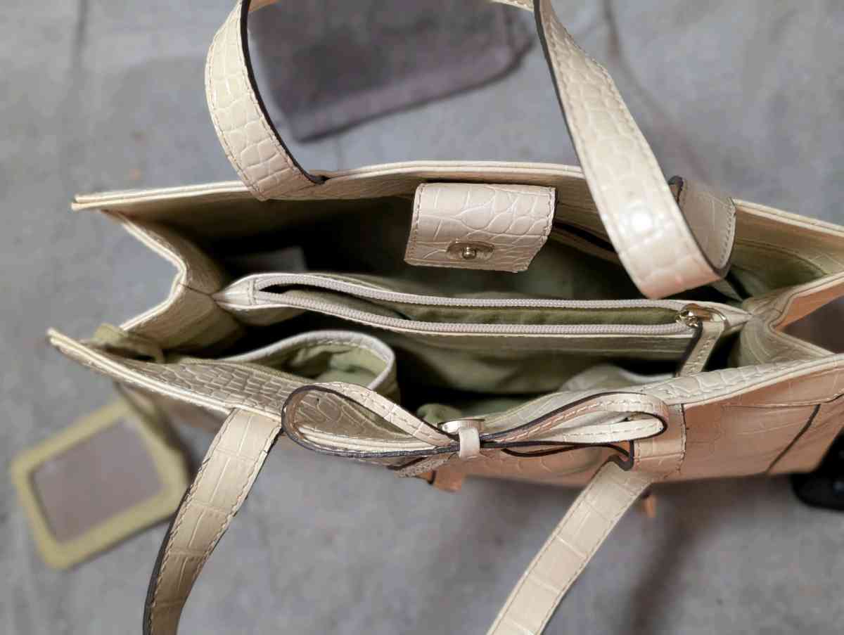 Cream Structured Leather Tote with Double Handles