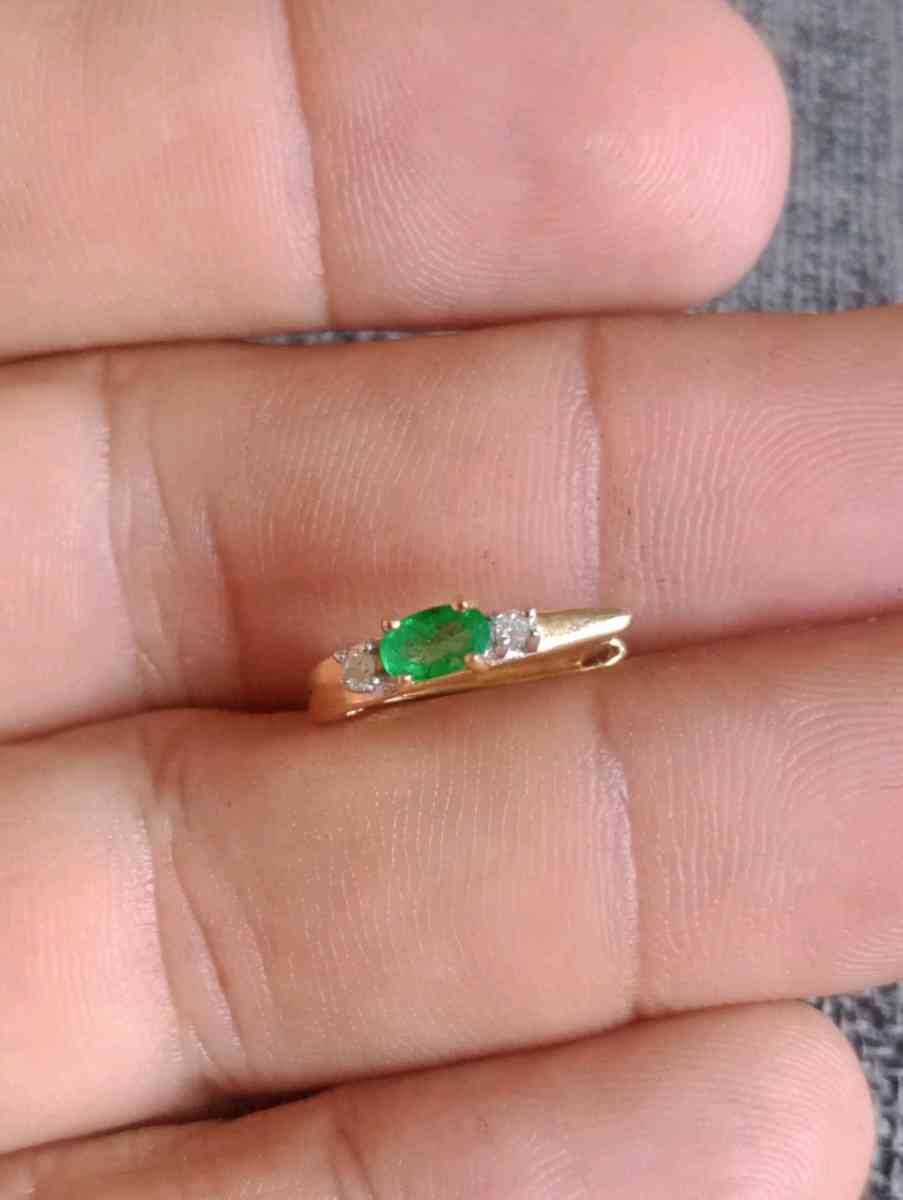 Emerald Natural Diamond Hoops Earrings 14K Yellow Gold