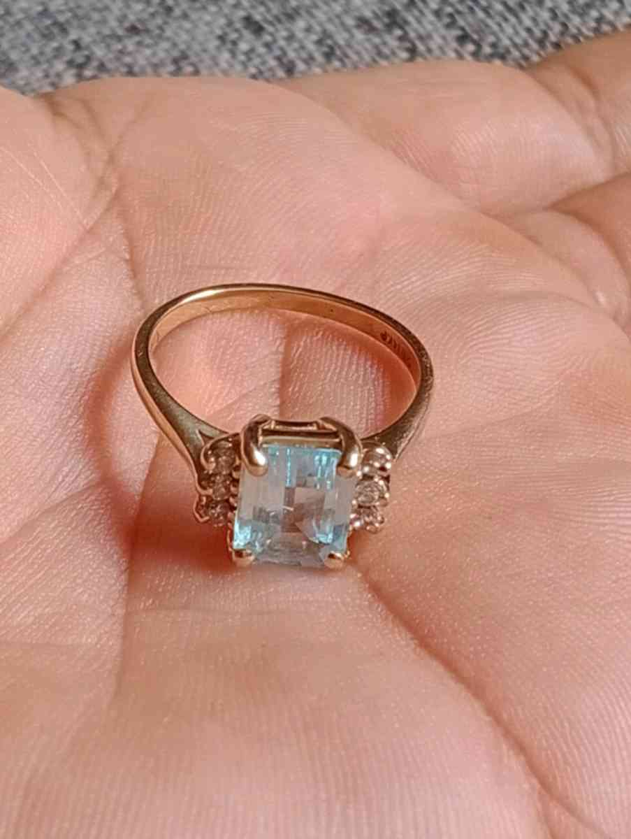 Aquamarine Emerald Cut Diamond Ring