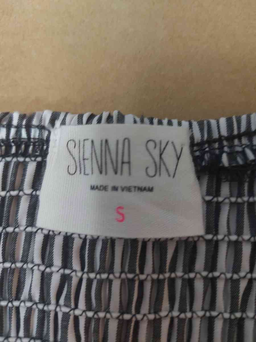 Sienna Sky Pinstripe Black White Off Shoulder Babydoll Blous