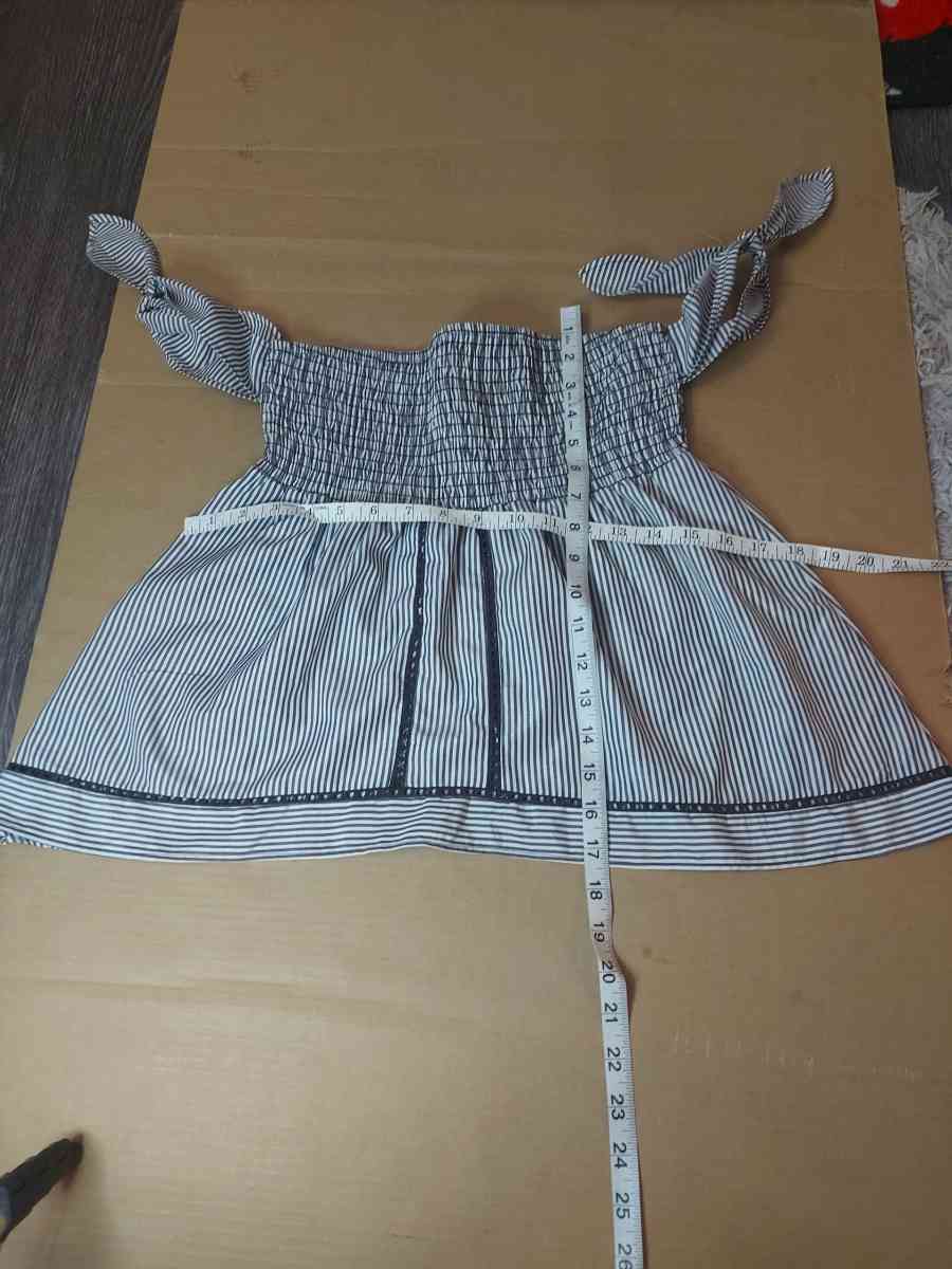 Sienna Sky Pinstripe Black White Off Shoulder Babydoll Blous