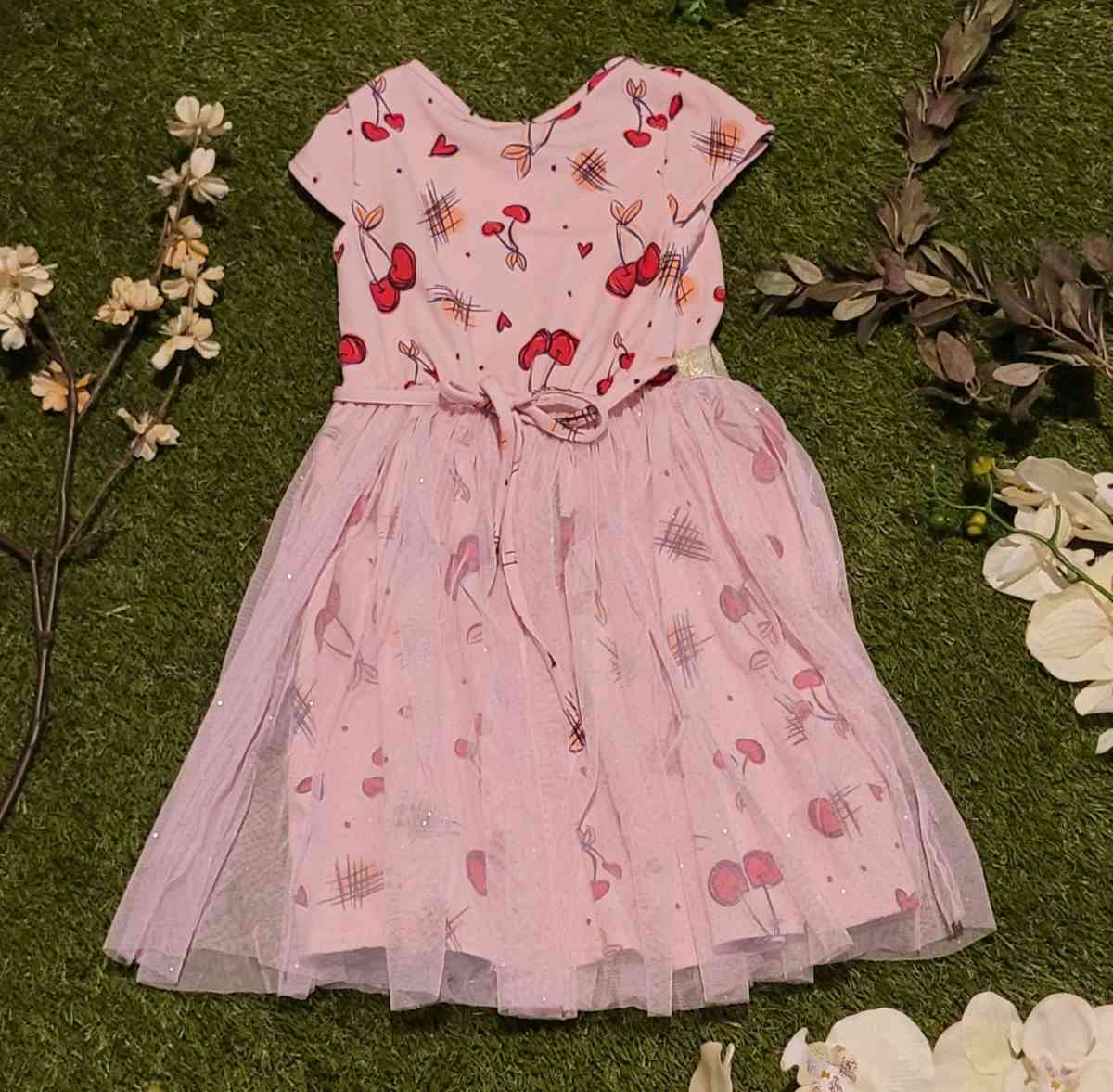 Girls Pink Cherry Dress