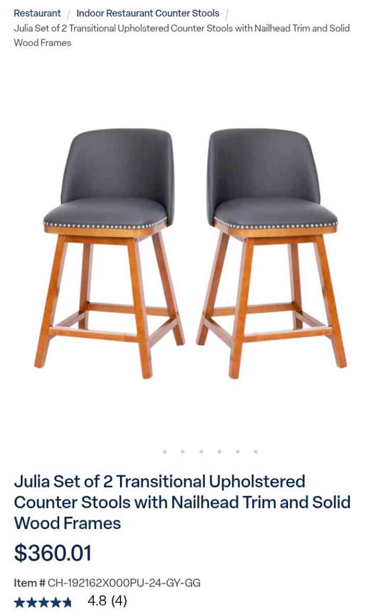 Julia Set of 2 Transitional Upholstered Counter Stools  Free