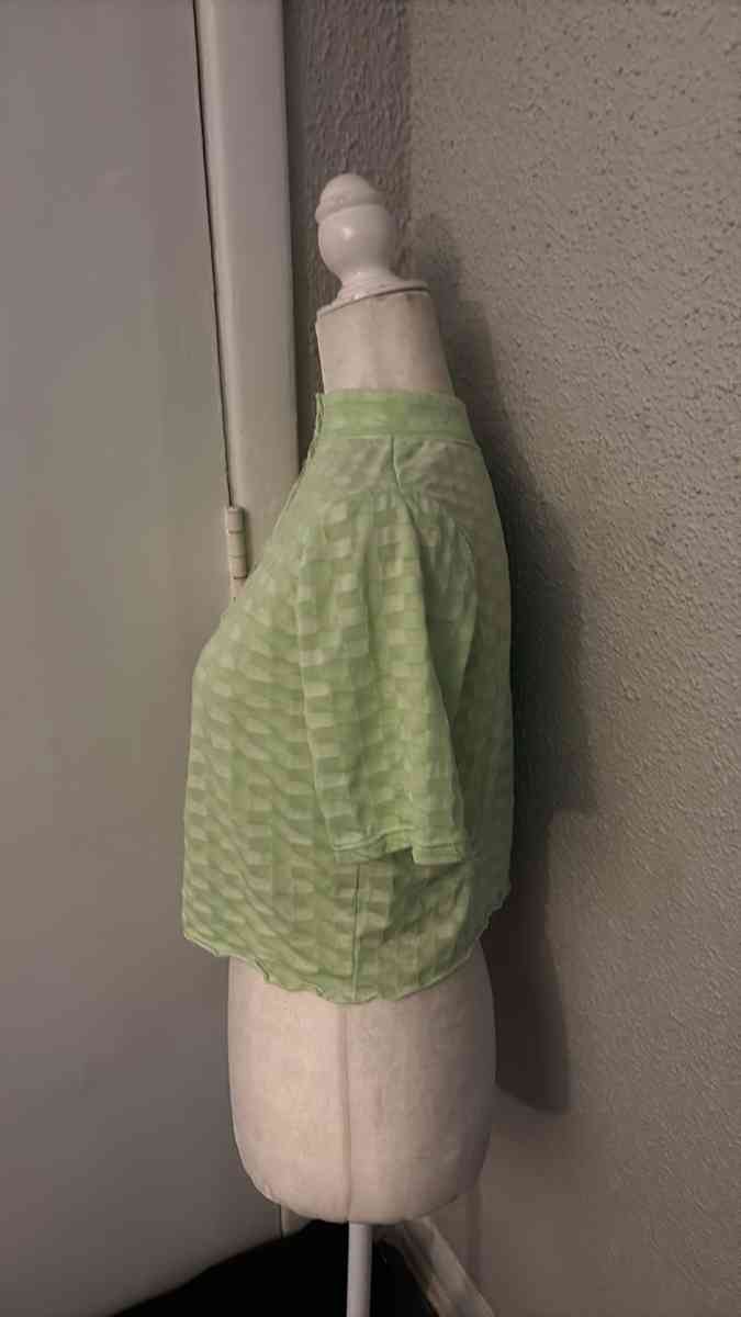 Free People Mock Neck Textured Button Closure Back TShirt Si