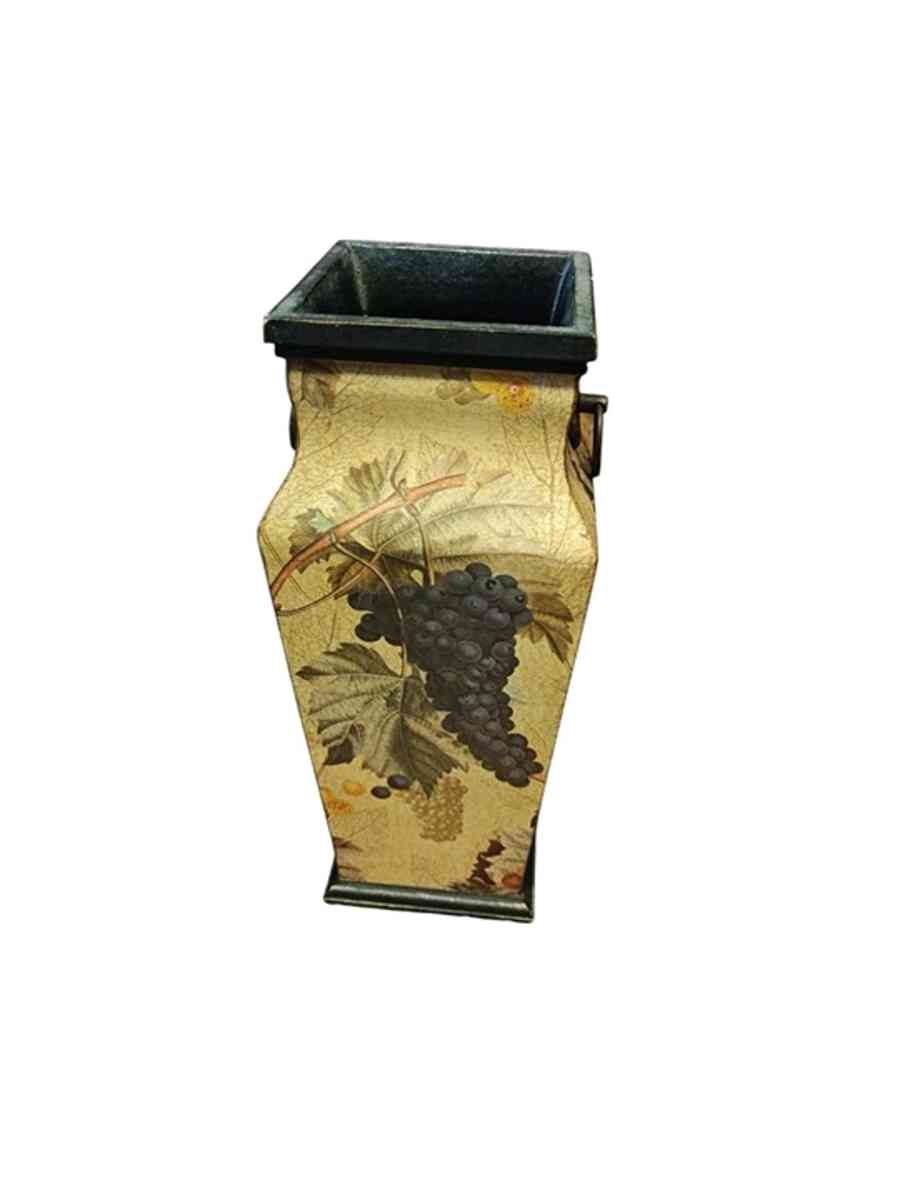 Grape Vine painted VASE 13 5 Dia At 4 Middle Good Condition