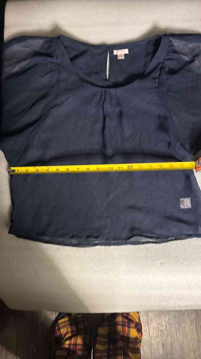 Xhilaration Sheer Navy Polka Dot Blouse Size S