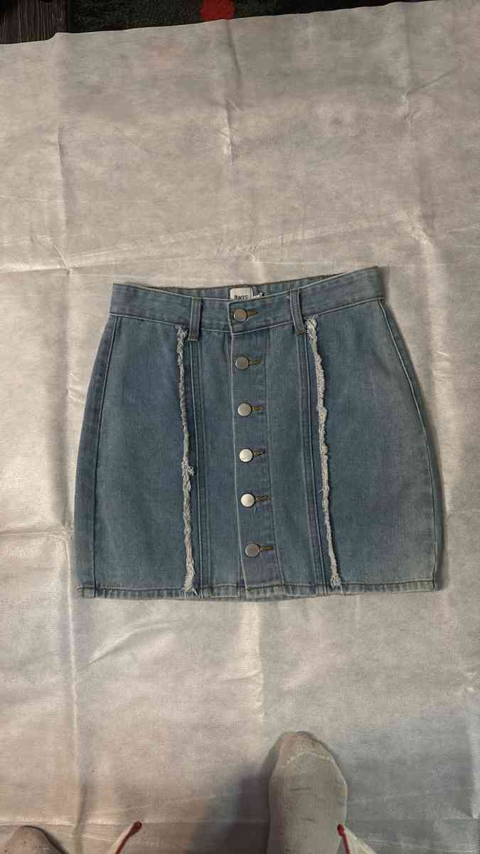 Princess Polly Mariya Fray Denim Mini Skirt Size 2 Blue Conc