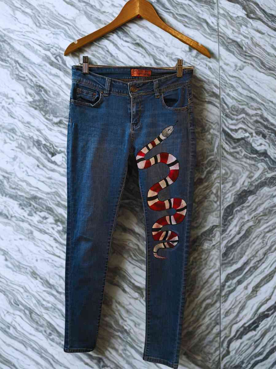 Hand painted Wax Butt Jeans