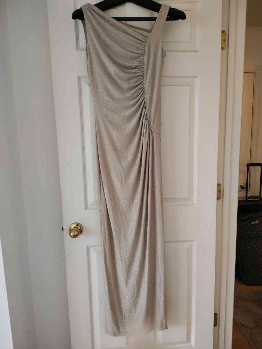 champagne sparkle Calvin Klein evening dress