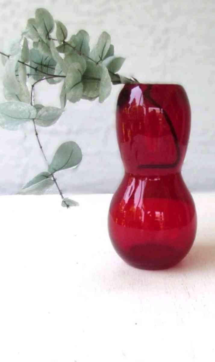 Vintage Red Blown Glass Vase  Ruby Red Glass Vase  Gourd Sha