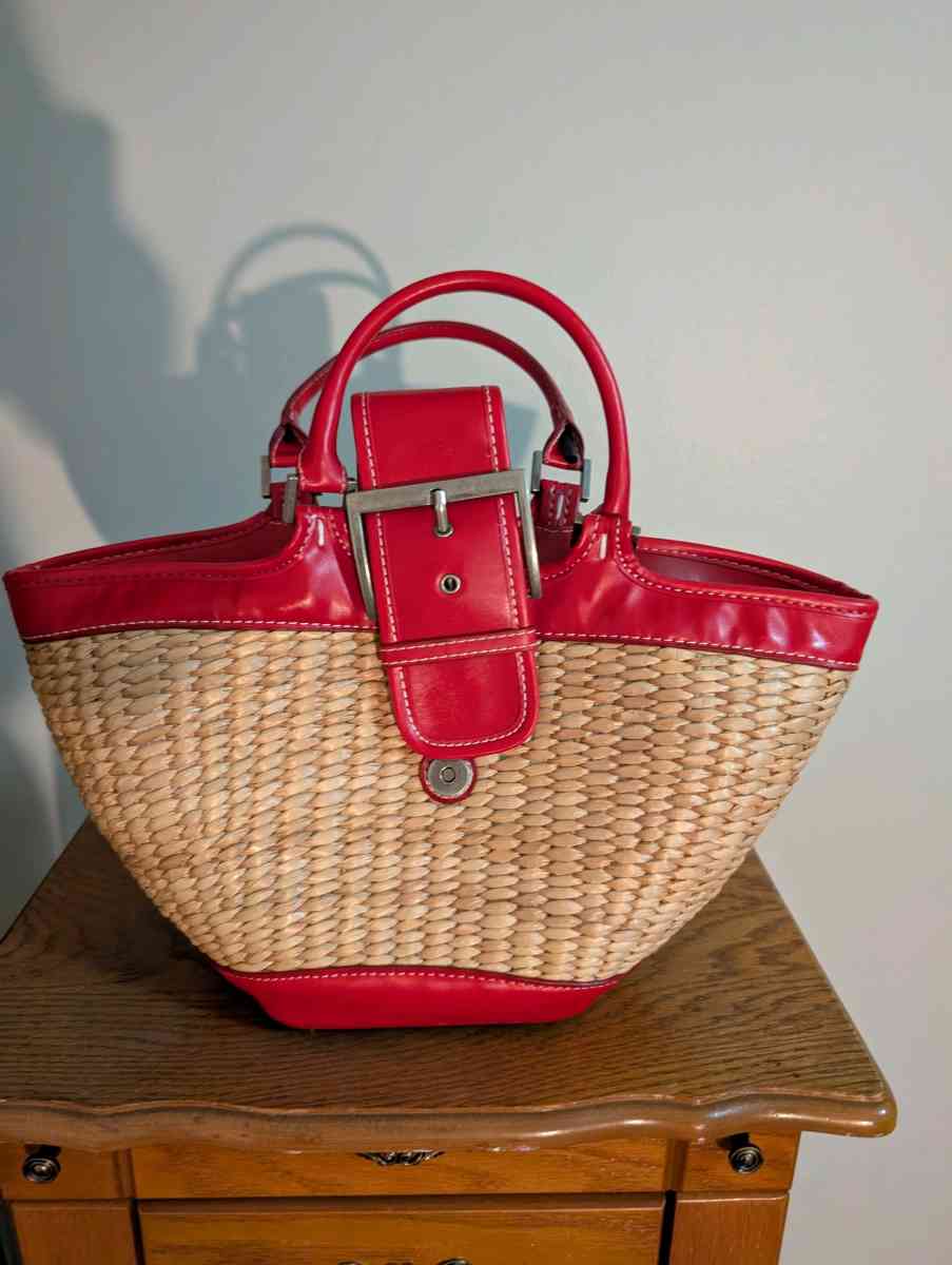 Red and Tan Woven Womens Bag