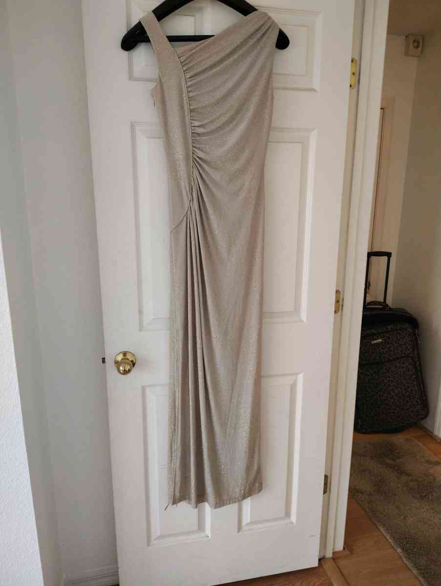 champagne sparkle Calvin Klein evening dress