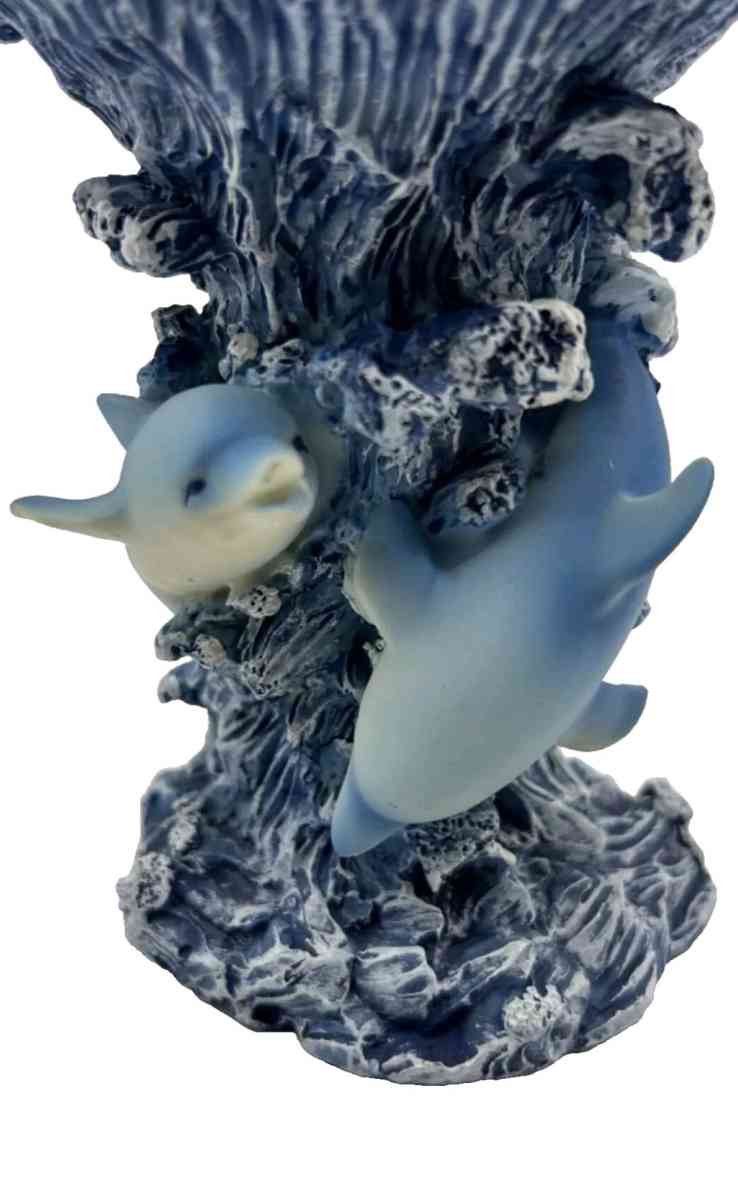 Blue Wave Shaped Candle Holder with 3 Dolphins