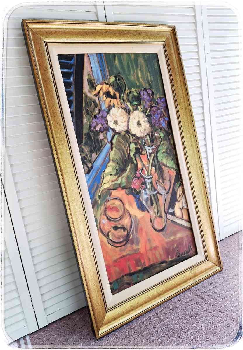 Vibrant Floral Still Life Art Print with Vase and Bowl