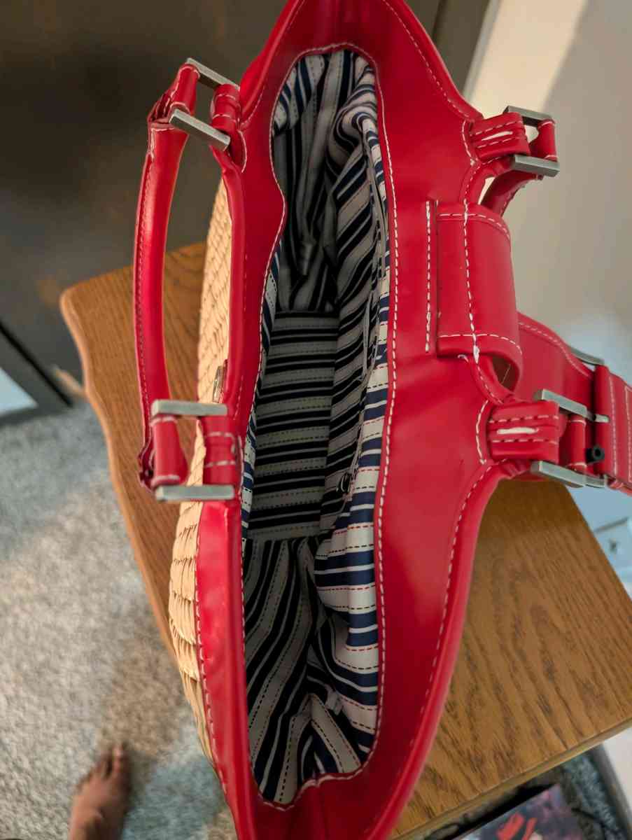 Red and Tan Woven Womens Bag
