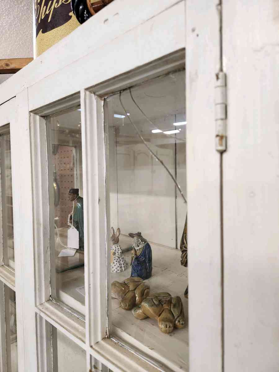 vintage handmade wood glass paned display cabinet bookcase