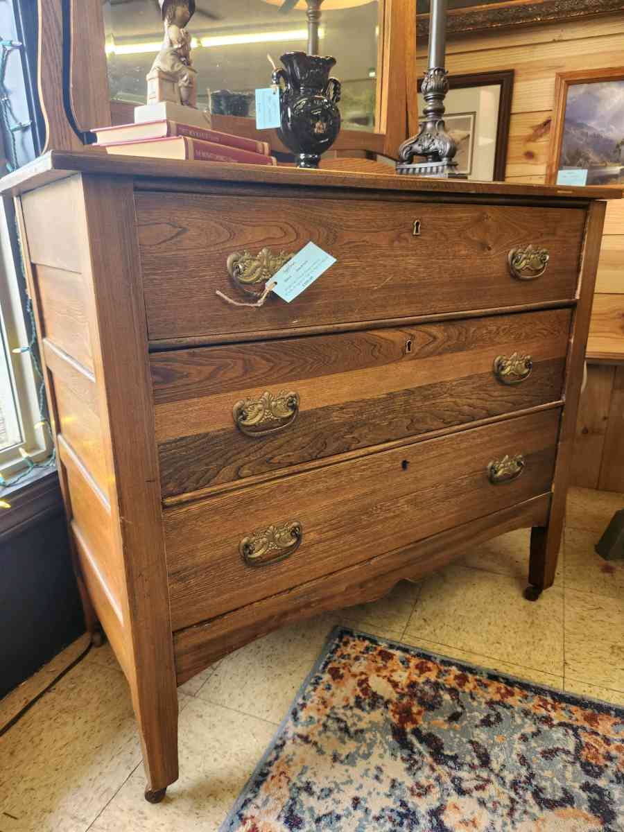antique 3 drawer oak dresser with mirror