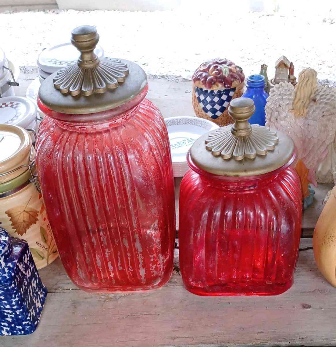 ruby red ribbed canisters