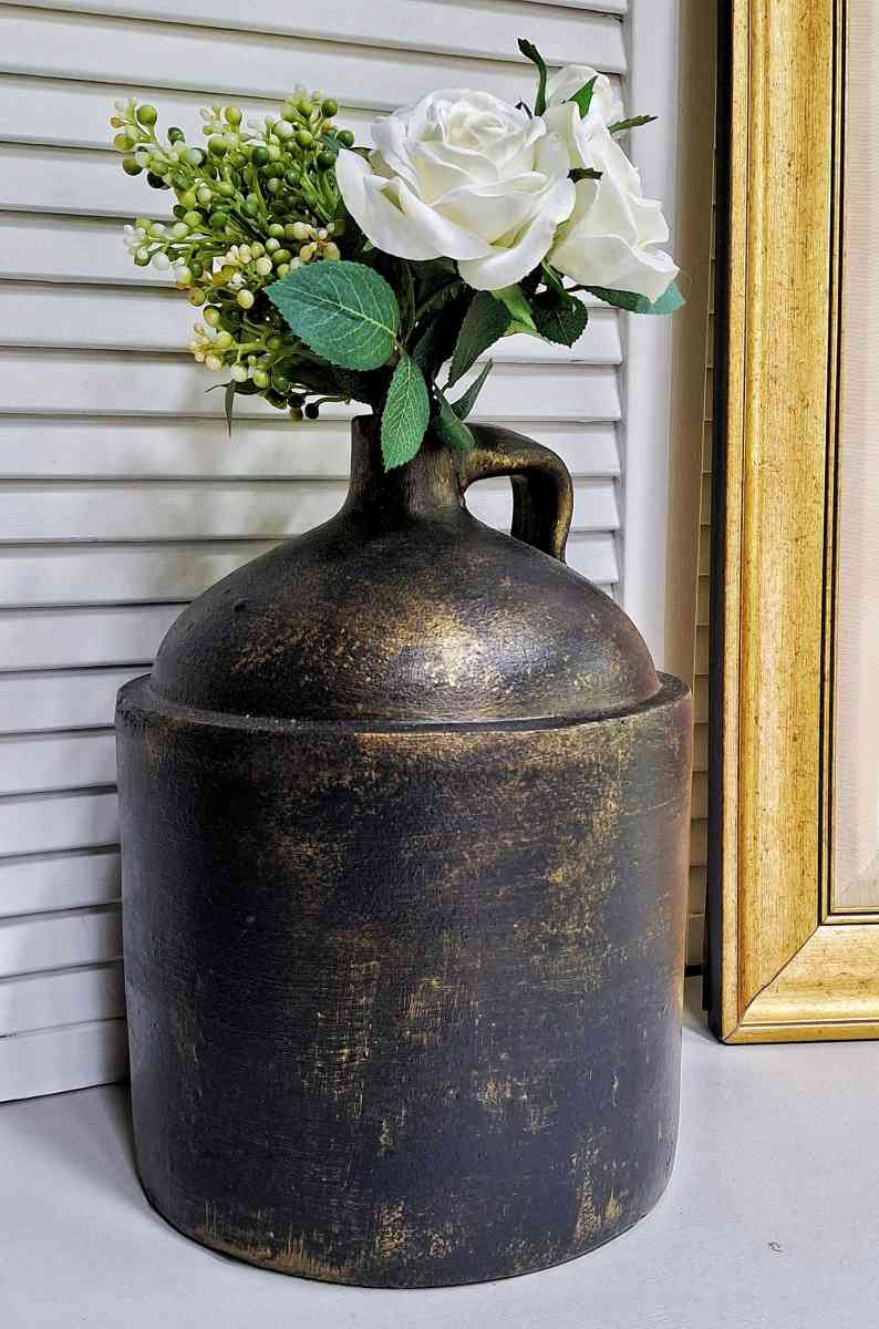 Large Vintage Black  Antique Gold Whiskey Jug