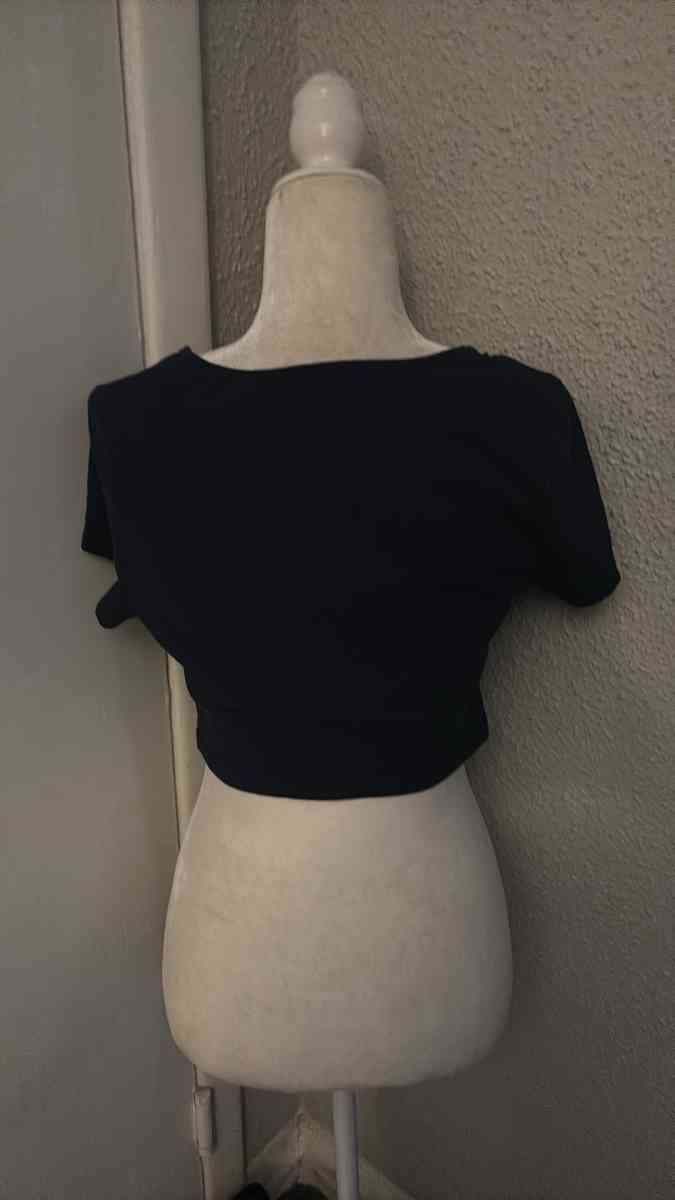 SHEIN Navy Shirred Tie Front Crop Top Size L