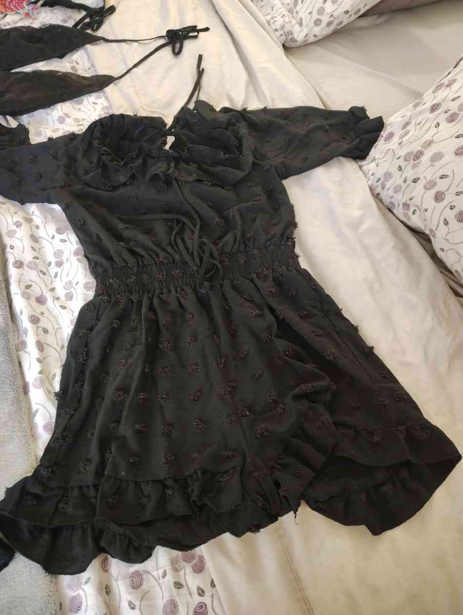 sexy open back romper with black lace Mary Jane heels