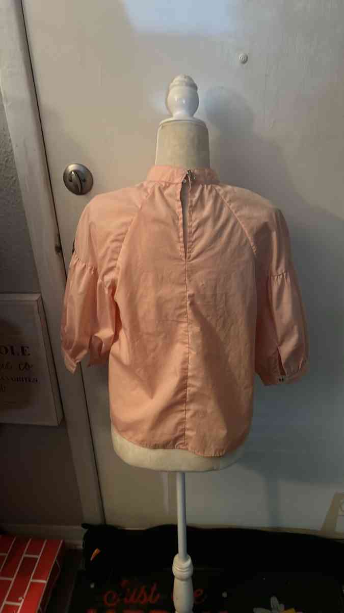 Bleuh Ciel Cowl Balloon Sleeve Choker V Line Peach Blouse M