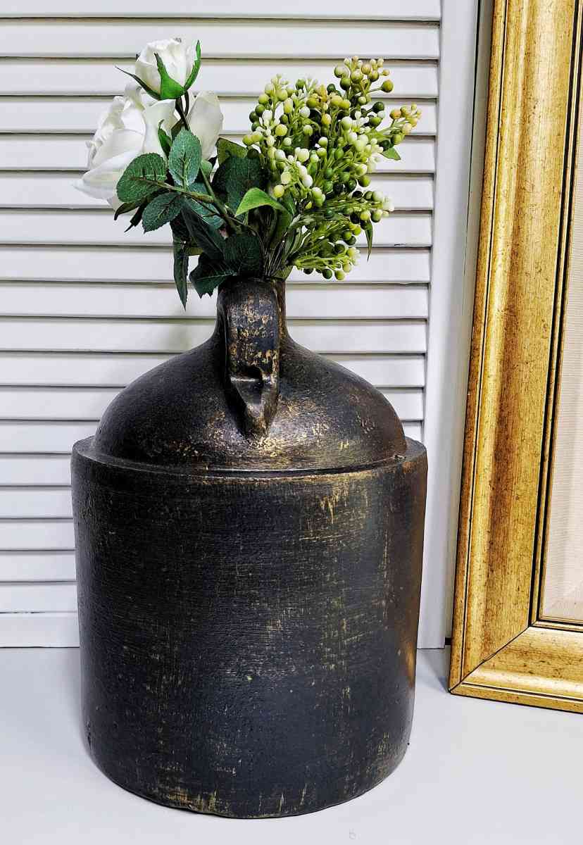 Large Vintage Black  Antique Gold Whiskey Jug
