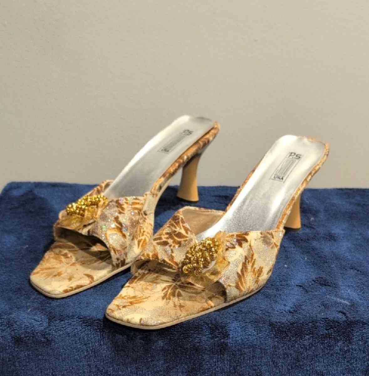 Womens Gold Floral Mules size 10