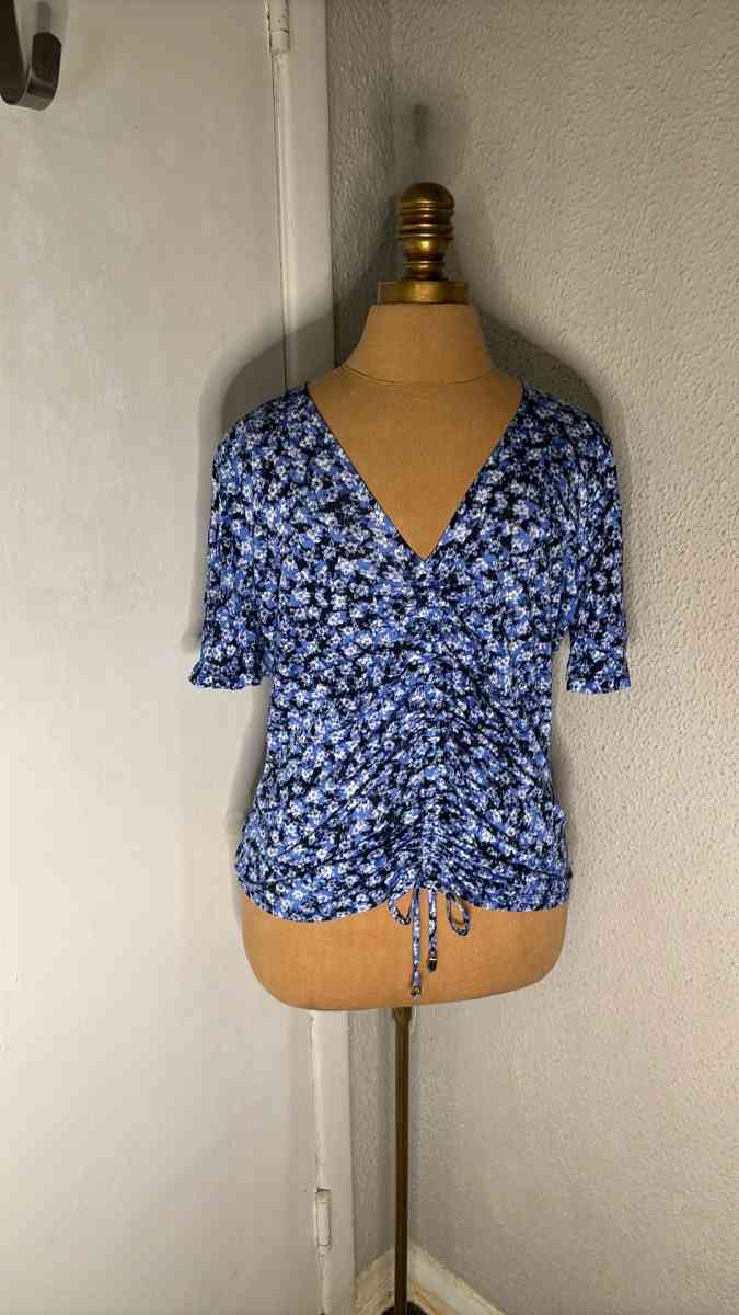 Michael Michael KORS Womens Midnight Blue Floral Short Sleev