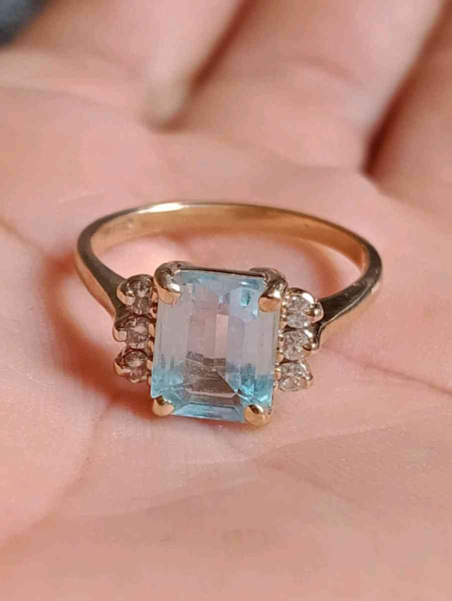 Aquamarine Emerald Cut Diamond Ring