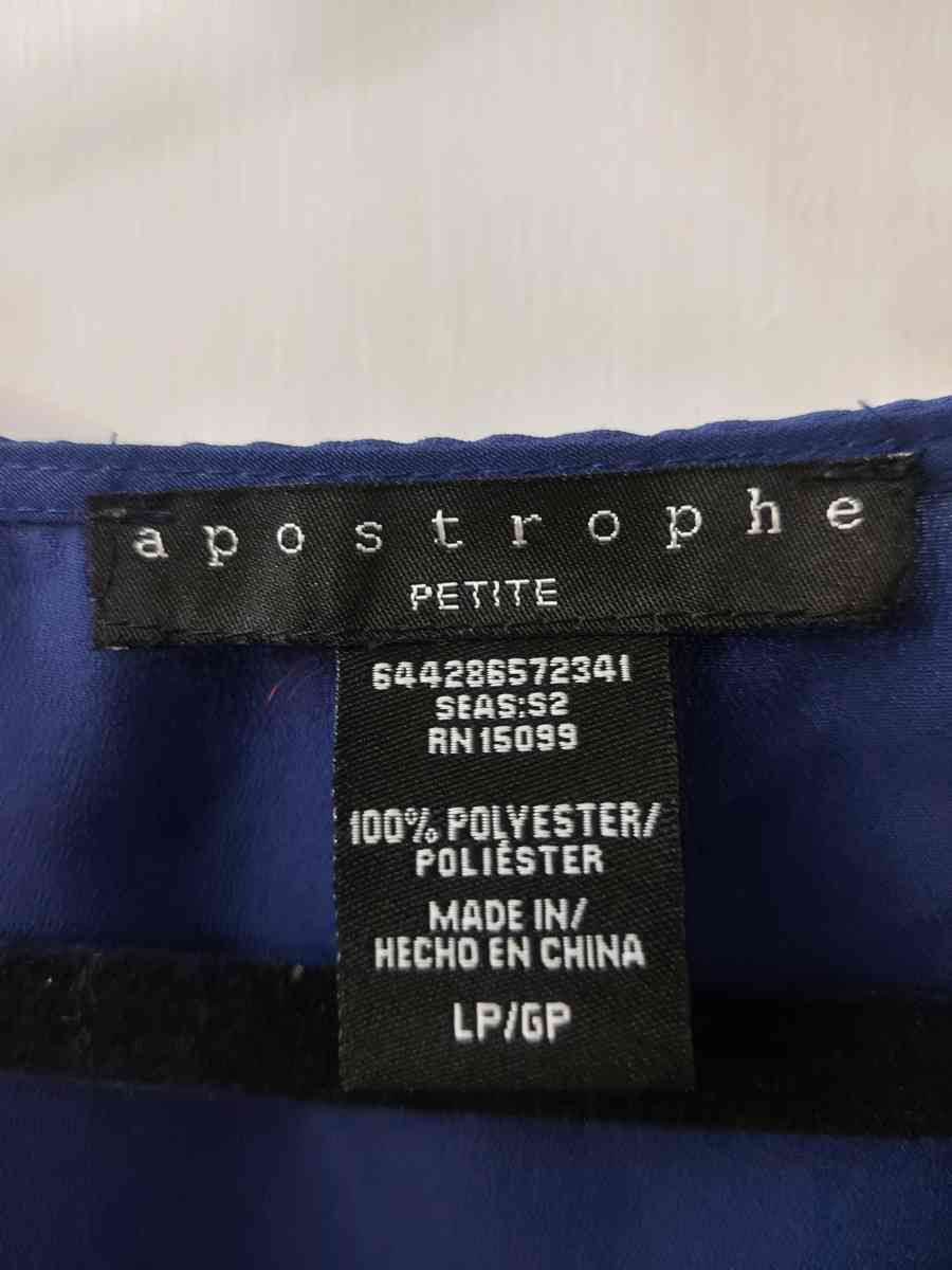 Apostrophe Navy Bow Tie Ruffled Sleeveless Top Size LP Long