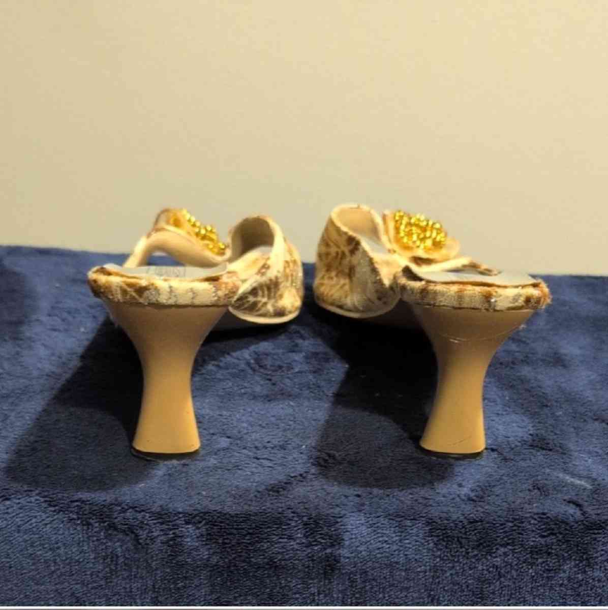 Womens Gold Floral Mules size 10