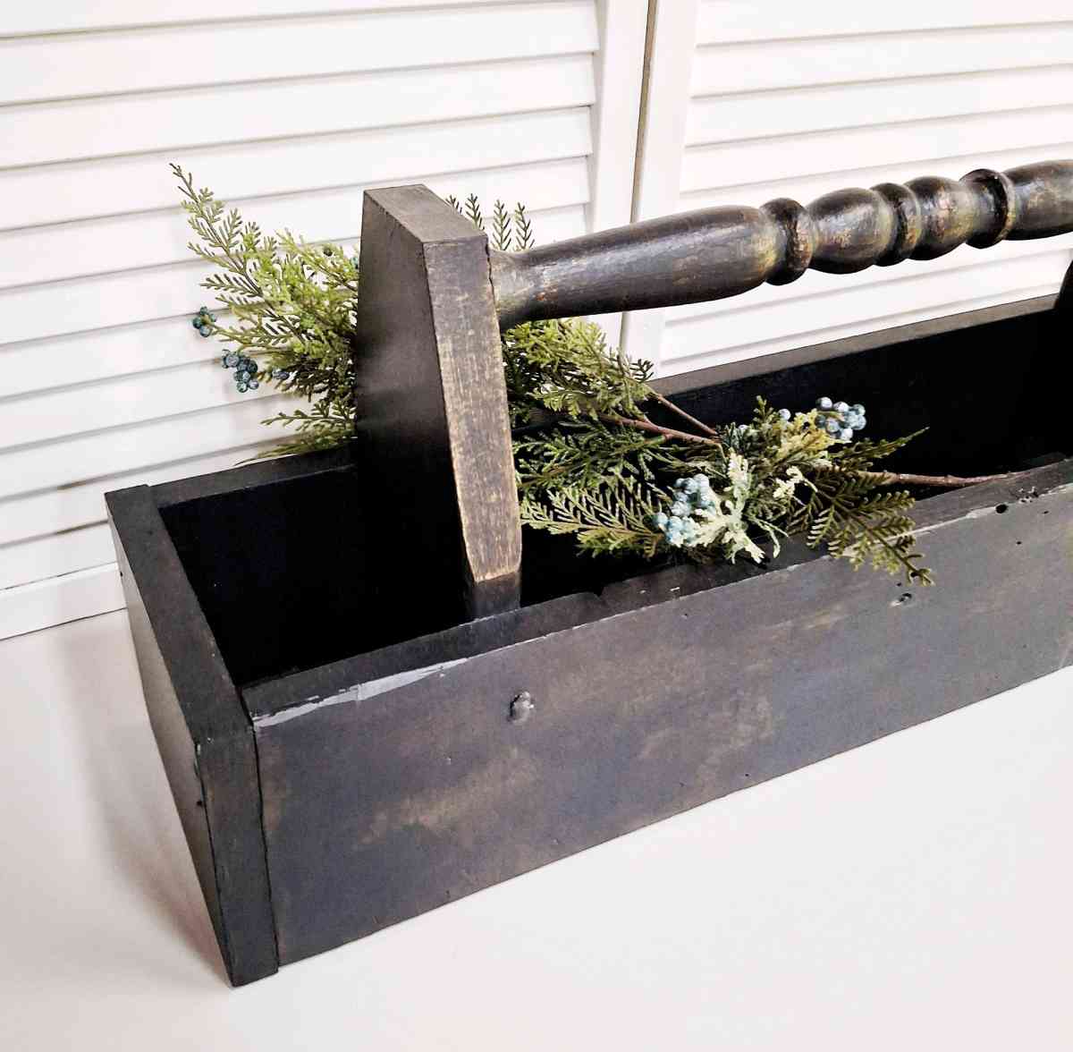 Large Vintage Black Wood Caddy with Antique Gold 28 Long