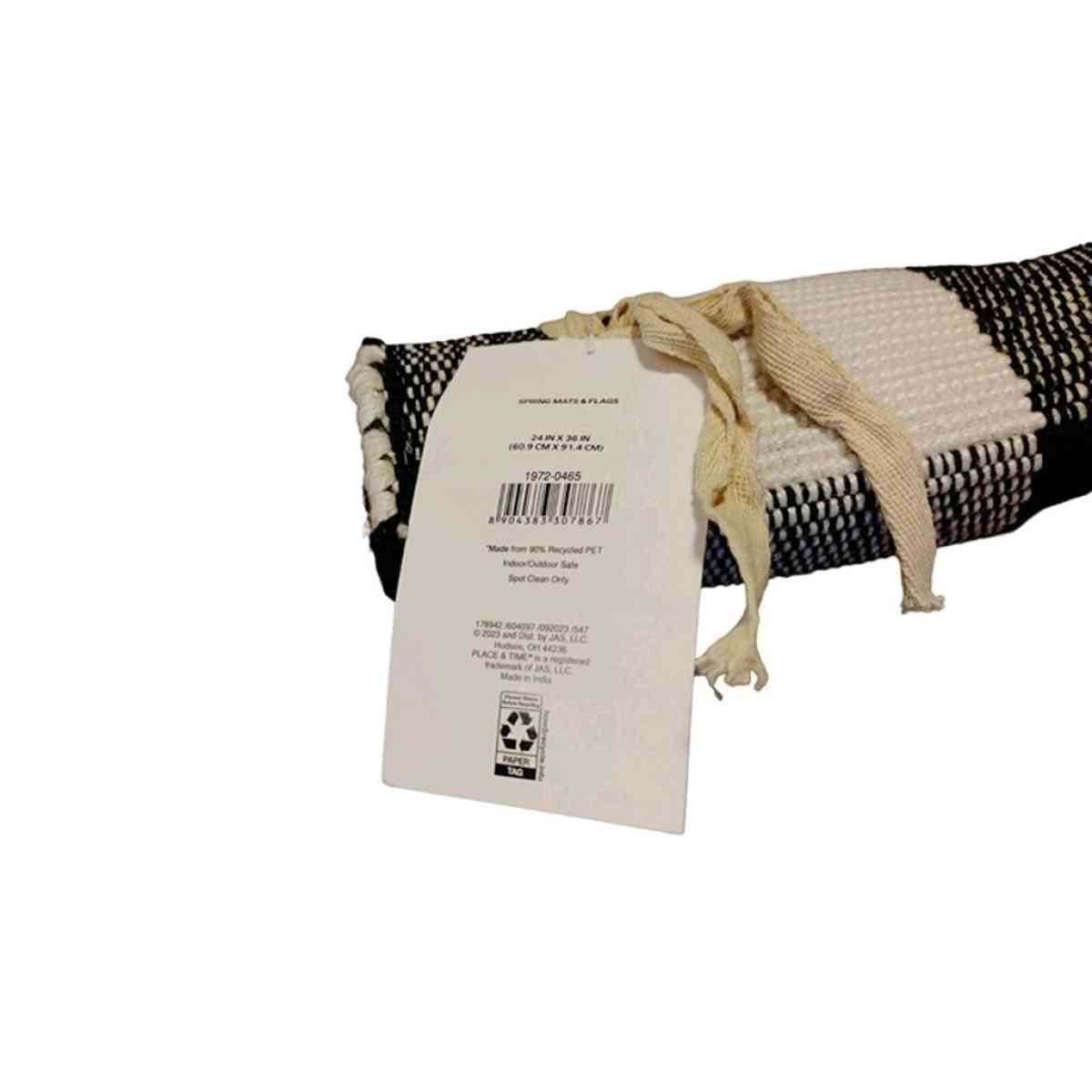 Spring Black  White Handloom Rug by Place  TimeNew 24 x 36