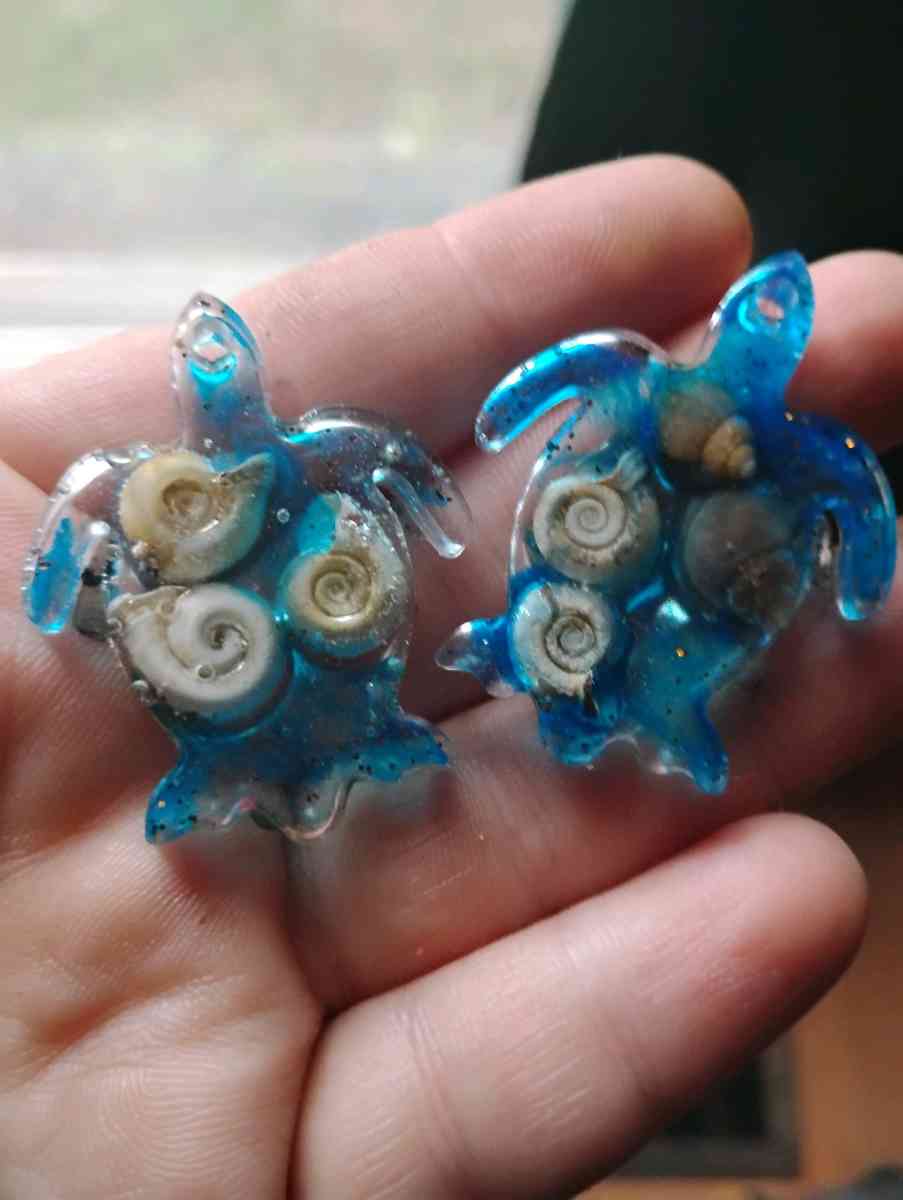 ocean inspired Resin Turtle earrings with seashells